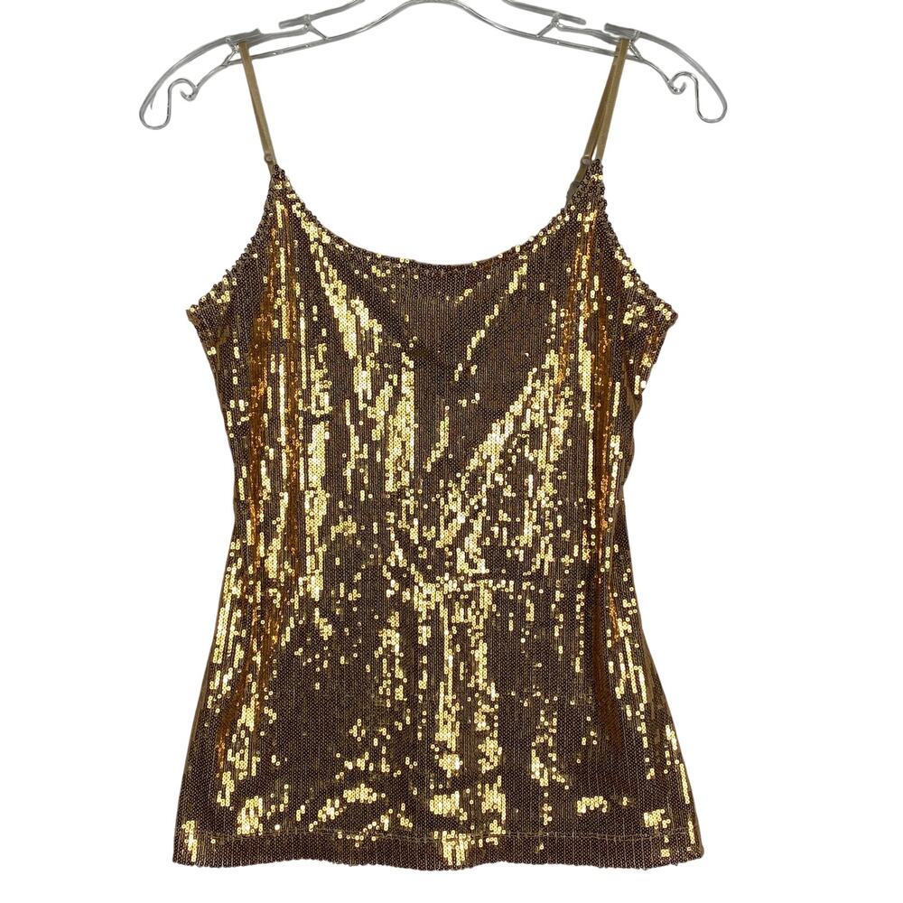 Allen B by Allen Schwartz Gold Sequin Camisole Top S Glam Holiday Party Y2K